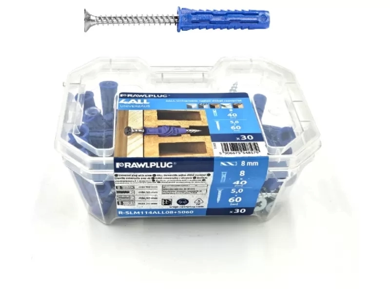 Nagyteljesítményű nylon dübel 6x30mm + Süllyesztett fejű csavar 4,5x40mm (14db)