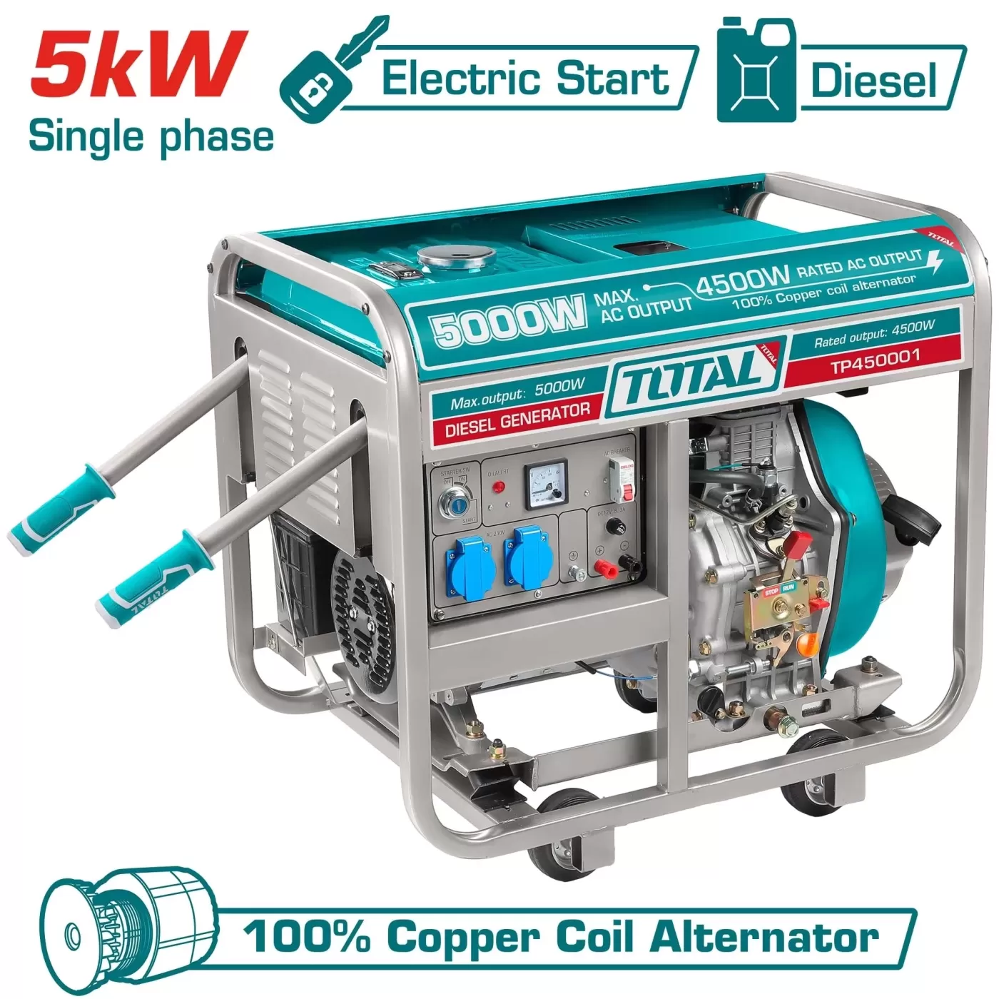 Dízel áramfejlesztő 5kW, 220V / 15L/9hp/3000rpm