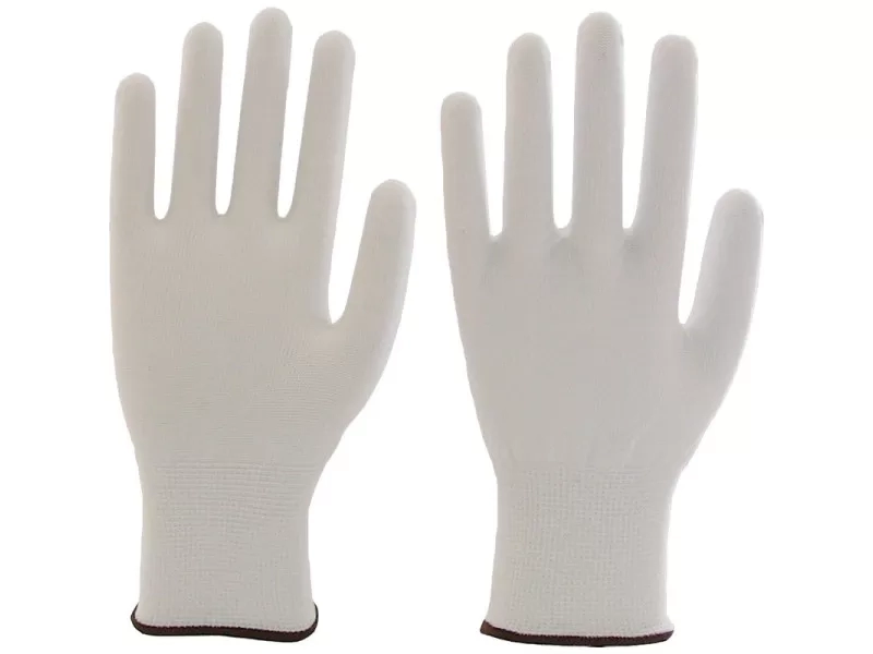 Tenyéren és ujjvégeken mártott PU kesztyű méret:L (9) fehér