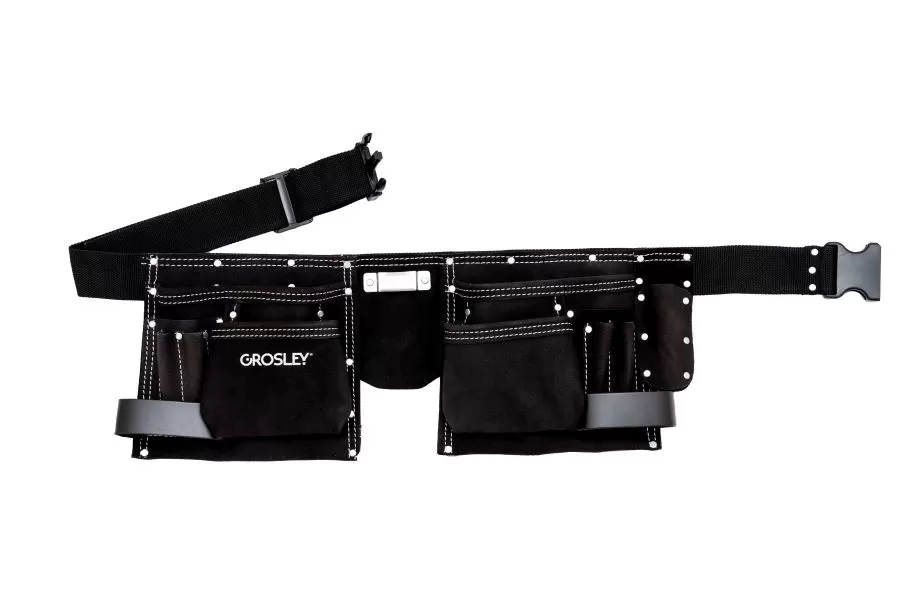 GROSLEY szerelő öv, velúr bőr – 10 zsebes, szürke