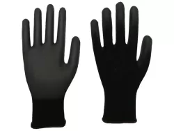 Tenyéren és ujjvégeken mártott PU kesztyű, méret: S (7), fekete