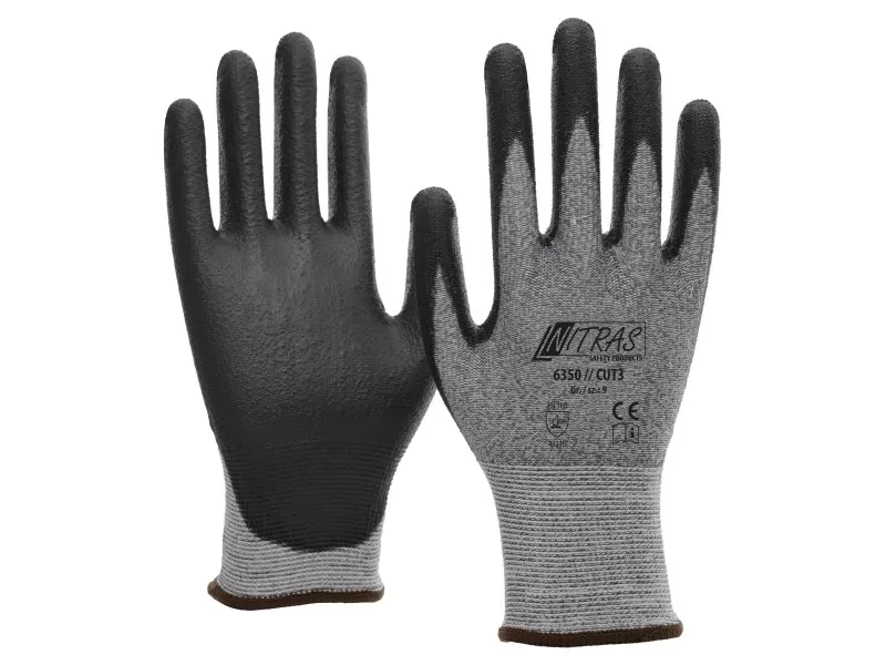 Vágásbiztos mártott kesztyű speciális szürke fonallal, CUT 3, méret: 11
