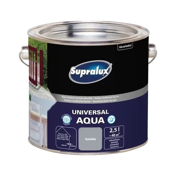 Supralux Universal Aqua selyemfényű zománcfesték SZÜRKE 2,5L