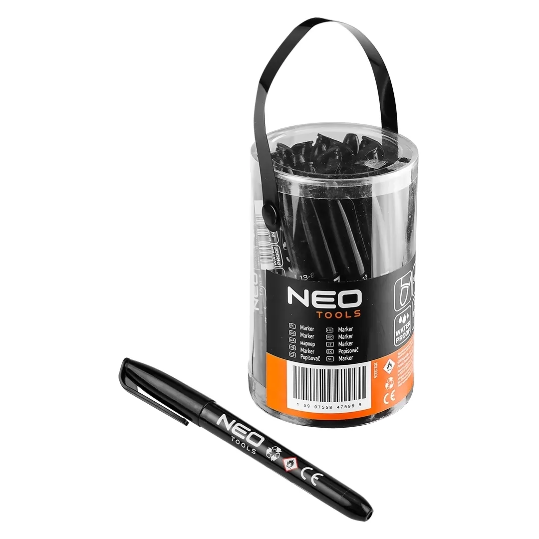 Jelölőfilc, vízálló olajalapú festékkel, fekete, normál hegyű, NEO TOOLS